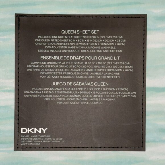 DKNY Queen Sheets Sheet Set Mint Green Aqua White Blue Tie Dye Wrinkle Resistant - Picture 4 of 5